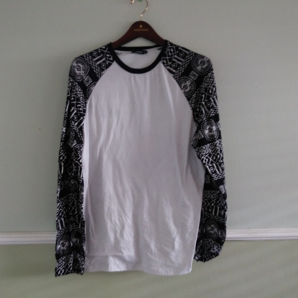 Shein Shirt Black and White w/sleeve pattern